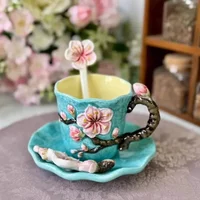 Creative Coffee Mug 200mlHand Drawn Underglaze Colored Coffee Cup Dish Set Exquisite Black Tea Cup Sunflower Flower Art Cup Gift
