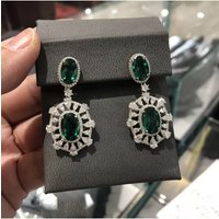 Antique Lab Emerald Moissanite 925 sterling silver Dangle Earring Jewelry Party Wedding Drop Earrings for Women Bridal Jewelry