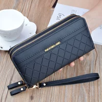 Women PU Leather Long Wallet Double Zipper Large Capacity Wristlet Clutch Card Holder Phone Purse Money Clip