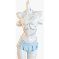 AniLV Anime Summer Beach Vacation Stripe Bikini Student Swimsuit Outfits Cosplay Costumes