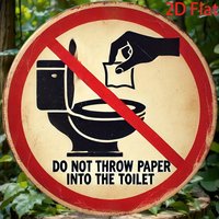 2D flat 1pc wooden circular sign, "Do not throw paper into the toilet" text warning, bathroom decoration