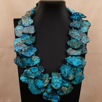 G-G 22'' 2 Rows Mix Color Blue Sea Sediment Imperial Jasper Crystal Necklace Handmade For Women