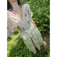 Women's Floral Print 2-Piece Set Puff Sleeve Blouse & Midi Skirt Elegant Summer Outfit