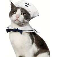 Funny Pet Sailor Costume for Cats Small Dogs Halloween Cat Sailor Hat with Tie Collar Doggy Navy Outfit Cosplay Apparel
