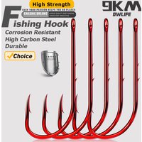 9KM Baitholder Fishing Hooks Long Shank Red Worm Hook Holder Bait Hook for Saltwater & Freshwater, New