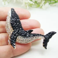 Fashion Vintage Style Dolphin Jewelry Brooch Woman Black Dolphin Whale Pendant Brooch Pin Crystal Rhinestone Party Wedding Gift
