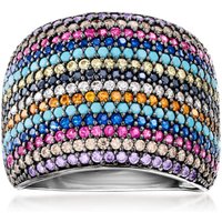 Dazzling Inlaid Multicolored CZ Women's Ring Trendy Silver Color Geometry Daily Wear Party Jewelry Anniversary Gift