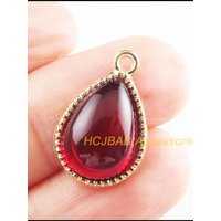 10Pcs Tibetan Silver Tone & Gold Color Teardrop Flower Red Glaze Charms Pendants 13x19.5mm