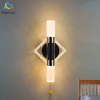 Modern Pull Rope Switch Crystal LED Wall Lamps Living Room Study Bedroom Bedside Wall Lamp Room Decor Circular Column Wall Light