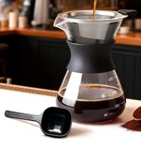 Pour Over Coffee Maker with Stainless Steel Filter and Spoon, 13.5/20oz Glass Coffee Maker Drip Pot, Reusable Glass Coffee Pot