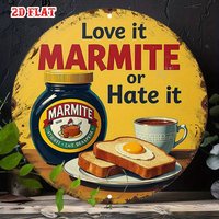 2D Flat, 1pc Marmite Round Aluminum Tin Sign - "Love It or Hate It" British Food Wall Art, 7.87x7.87 Inch, Rustic Breakfast Deco