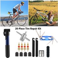 20 Bike Repair Tire Kit ,Hex Keys Tool ,Pump,Alve Cores, Valve Core Tool, Valve Caps,Self-adhesive Patches for Mountain Road B