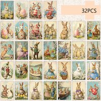 32pcs Postcards, Easter Peter Rabbit Theme,Indoor Bedroom Decor,Wall Stickers,Message Cards,Greeting Cards, Memorial Postcards