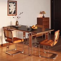 Medieval rock slab solid wood dining table rectangular Nordic stainless steel Bauhaus retro furniture dining table