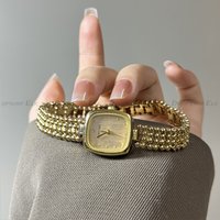 Fashionable Square Watch Golden Rectangular Box Elegant Steel Watch Retro Bracelet Strap Exquisite Watch