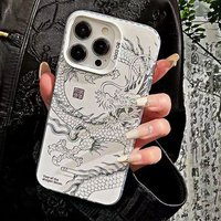 Oriental Style Happy Chinese New Year 2024 Dragon Totem Silvering Shockproof Cover Case For iPhone 15 14 13 12 11 Pro Max Plus