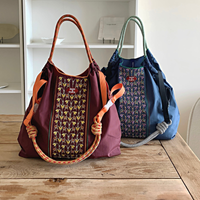 Bohemian Style Embroidered Shoulder Bag, Large Capacity Tote Bag, Women's Bag, Fashionable Commuter Bag, Casual Holiday Party Bag