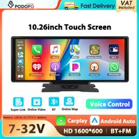Podofo 10,26'' Auto-Monitor Carplay Android Auto Smart Screen Player AirPlay Mirror Cast BT Sprachsteuerung FM Superlink Auto-Player