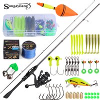 Sougayilang 1.8m Spinning Fishing Rod and Reel Combo Full Kit with Lures Hook Line Carbon Fiber Rod Set for Freshwater Saltwater