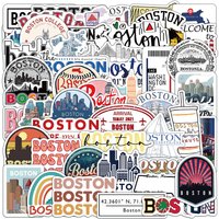 50PCS Boston Print Sticker Phone DIY Creative Motorcycle Graffiti Waterproof Scrapbook Landscape Graffiti Bedroom Stickers