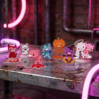 Spooky Cute Acrylic Keychain & Stand Set - Horror Themed Bear Figure for Bag Charm & Desk Decor
