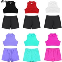 Maillot de bain pour filles, 2 pièces, col en fibre, haut court et short, pour la plage, la piscine, la natation