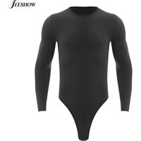 Mens Long Sleeve Leotard Shirt Solid Color Stretchy Round Neck High Cut Bodysuit Undershirt Gymnastics Fitness Athletic Leotard