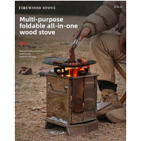 Portable Camping Wood Burning Stove Folding Camp Stove Stainless Steel Campfire Stove for Outdoor Cooking Picnic Hiking BB