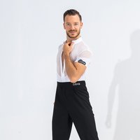 New Latin Dance Tops Dancing Practice Costume Men's White V Neckline Long Sleeves Shirt Samba Stage Performance Wear XH1759