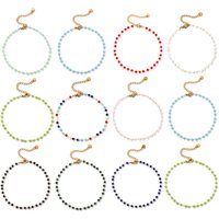 1 Piece Stylish 18K Gold Plated 304 Stainless Steel & Glass Beaded Chain Anklet For Women Summer Beach Gift 22cm(8.7") long