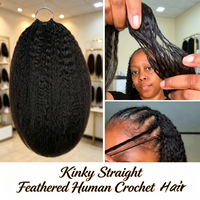 60g 50 Strähnen Leichtgewichtige Echthaar-Häkelhaare für Frauen, Kinky Straight Feather Crochet Echthaarverlängerungen, vorgereihte, wiederverwendbare, unsichtbare Miracle Knots Echthaarbündel, Natur