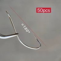 50pcs White Fox Long-Handled Fine Wire Hooks for Carp And Catfish Imported Flat-Built Fishing Hooks with Barbs for Sea Fishing