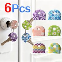 6Pcs Silicone Key Identifier,Round Flower Line Pattern,Non Slip Key Protective Cover,Durable Key Chain Accessory for Household