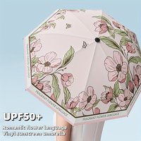 UPF50+ Sun Umbrella Romantic Flowers Print UV Protection Umbrella Elegant Vinyl Coating Rain Parasol Sun Shade Folding Umbrellas