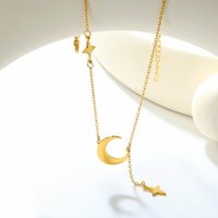 Moon Star Pendant Necklace Stainless Steel Moon Star Tassel Necklace Versatile Light Luxury Minimalist Dainty Clavicle Chain Gol