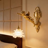 Vintage Style Bedroom Bedside Crystal Copper Angel Wall Lamp Retro Living Room Corridor Balcony Restaurant Lighting