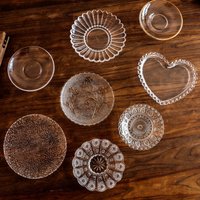6 Inch Crystal Clear Glass Plate with Relief, Multi Dessert Snack Serving Dish, Elegant Home Kitchen Dining Decor, Unique Gift