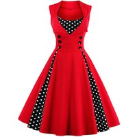 Women Vintage Summer Dress Sleeveless 50s 60s Dot Print Swing Party Tunic Elegant Casual Cotton Plus Size