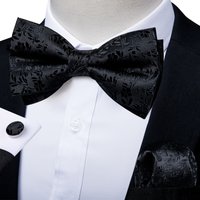 Classic Black Men Bow Ties Bowties Butterfly Pocket Square Cufflinks Set Suit Paisley Gold Pre-Tied Bow Tie