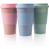 European Style Wheat Straw Fiber Water Cup Car Mounted Silicone Coffee Cup Plastic Personalized Mug with Lid