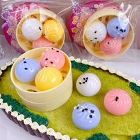 Mini Dumplings with Steamer Bun Squeezable Toys Set Soft Stress Relief Crystal Squishy Fidget Sensory Toy Party Favors Gift