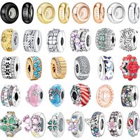925 Sterling Silver Colorful Round Simple Silicone Spacer Fashions Beads Clip Charm for Original DIY Bracelet Fine Jewellery