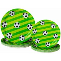 10/25/50pcs Green Striped Soccer Print Disposable Paper Plates 7/9 Inch Round Plates for Kids Football Birthday Party Decor