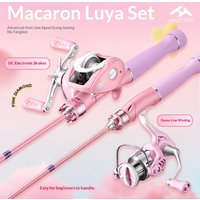 Haut Ton Macaron Pink Lure Fishing Rod Set Ultralight Long Cast Dc Electronic Brake Dense Line For Beginner Women Fishing