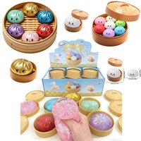 Realistic Colorful Dumpling Squishies with Bamboo Steamer, Ultra Soft and Quick Rebound, Stress Relief Toy, Venting Device