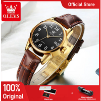 OLEVS 5566 Women Watch Original Watch Arabic Numerals Quartz Watch Waterproof Luminous Leather Strap Date Watch Bracelet Set