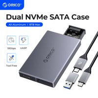 ORICO Aluminum Alloy Dual Bay Dual NVMe M2 SSD Case Support M.2 NVMe SSD Disk For M Key B&M Key SSD Tool Free Enclosure