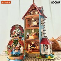 Rolife Moomin House Wooden Building Blocks Moomin Valley Assembly Model Garden Party Forest Camp Desktop Ornament Toy Gifts