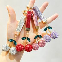 Rhinestone Cherry Keychain, Sparkly Faux Fruit Pendant, Cute Bling Crystal Key Ring, Stylish Bag Charm Decor Accessory, Fashion