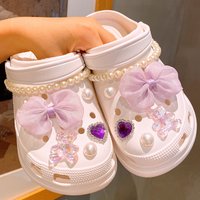 Fashion Shoe Charms for Sandals Clogs DIY Accessories Set Bow Pearl Chain Personalized Shoes Decoration for Women